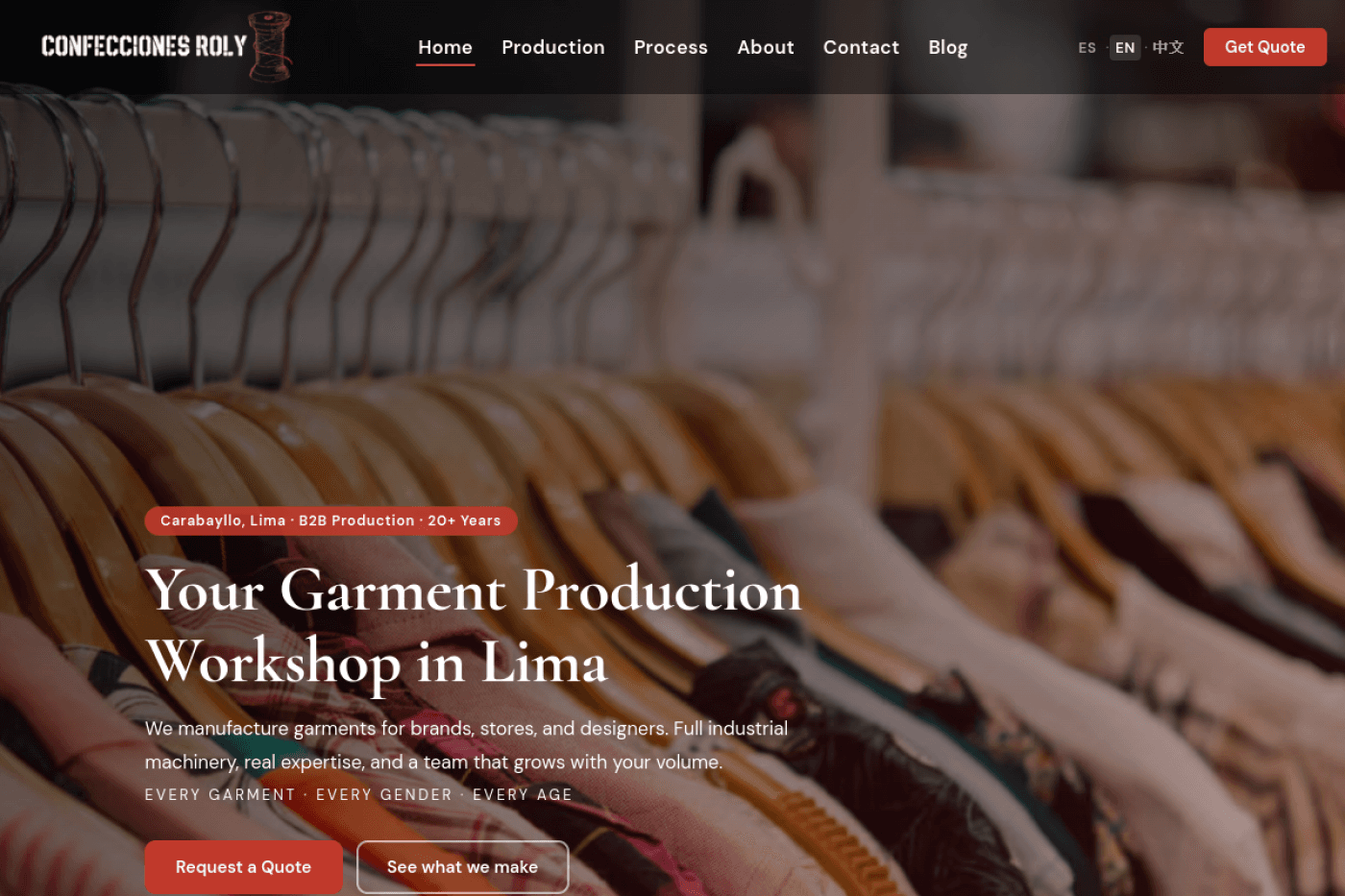 Vista real de Web B2B para Maquila Textil